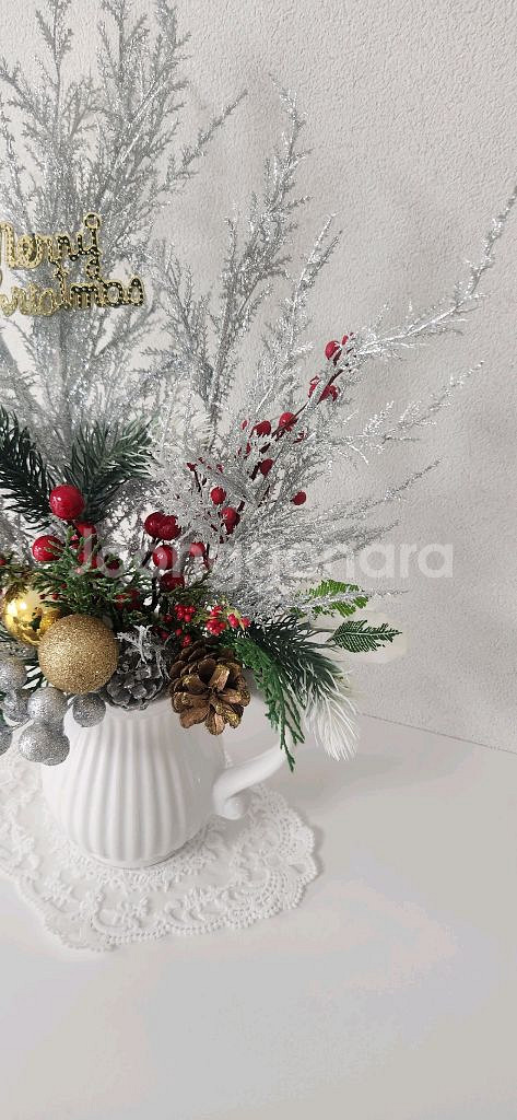 새상품)풍성한 크리스마스 조화 저그도자기 화병--3