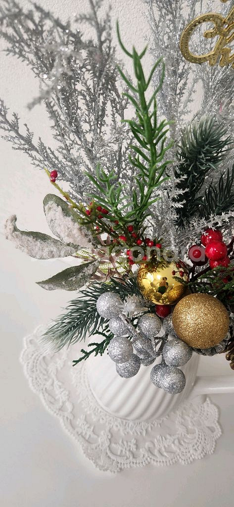 새상품)풍성한 크리스마스 조화 저그도자기 화병--4