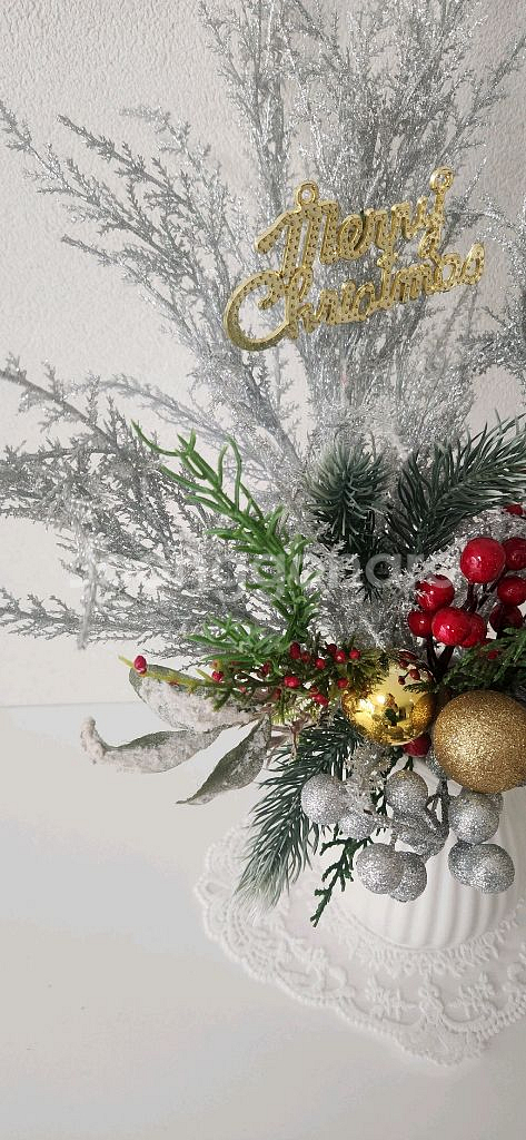 새상품)풍성한 크리스마스 조화 저그도자기 화병--7