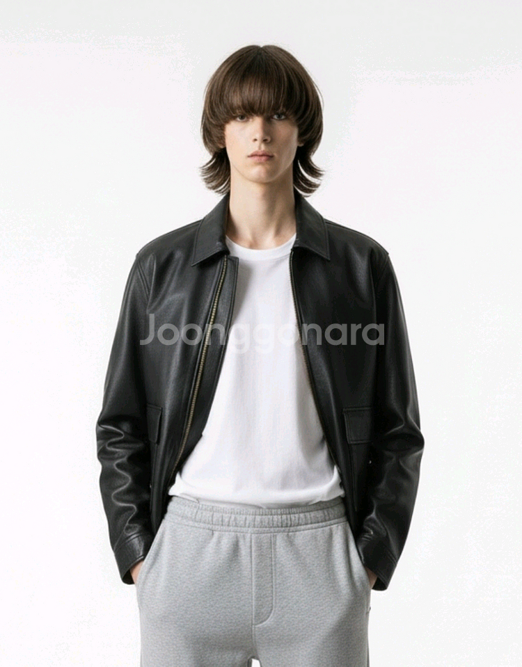 레더 가죽 점퍼 레자 오버핏 남성 여성 L 상태 양호 자켓--0