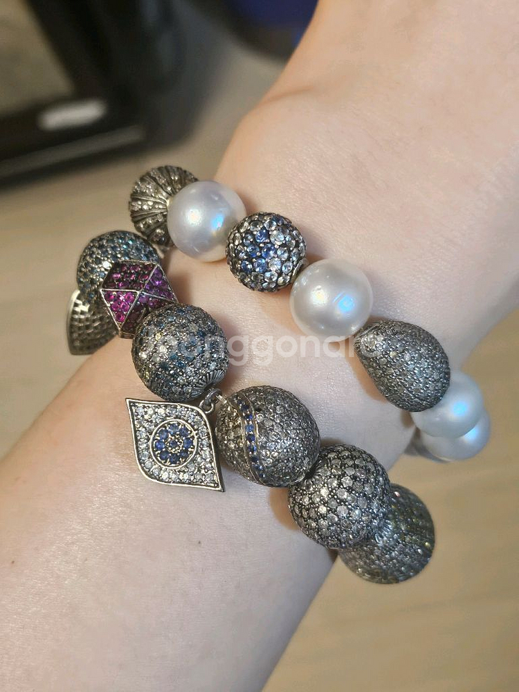 다이아몬드 진주 유색보석 팔찌--0