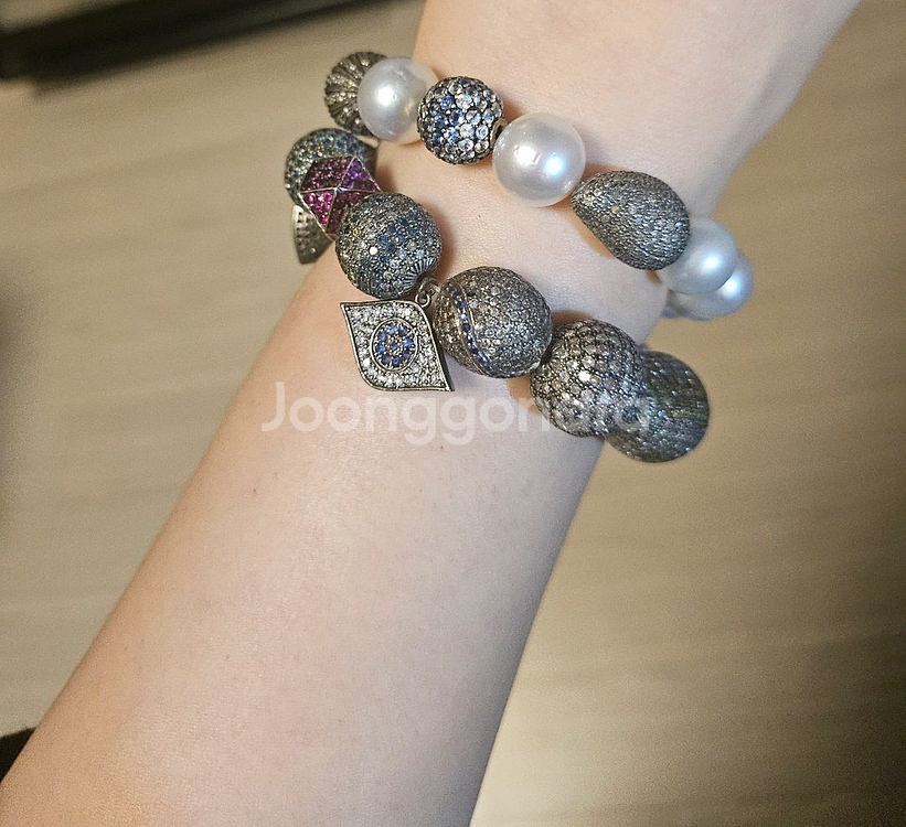다이아몬드 진주 유색보석 팔찌--1