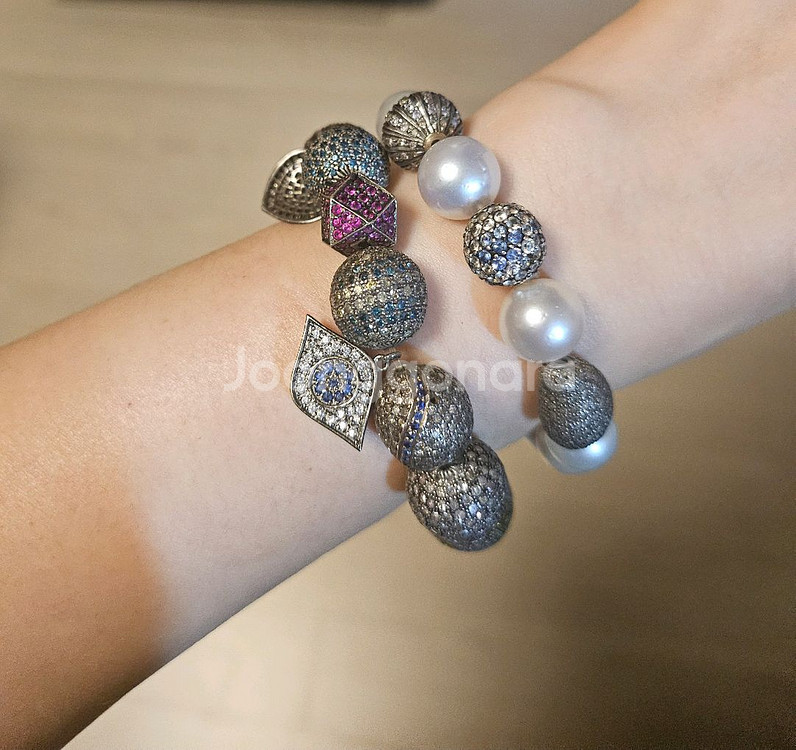다이아몬드 진주 유색보석 팔찌--2