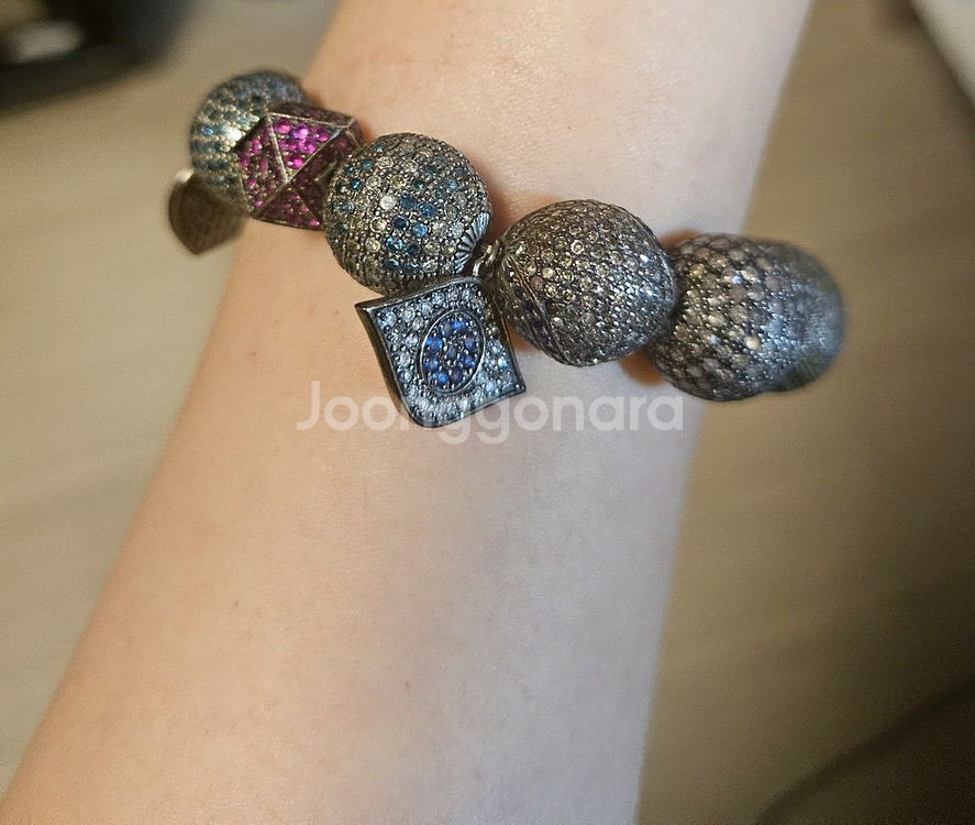 다이아몬드 진주 유색보석 팔찌--3