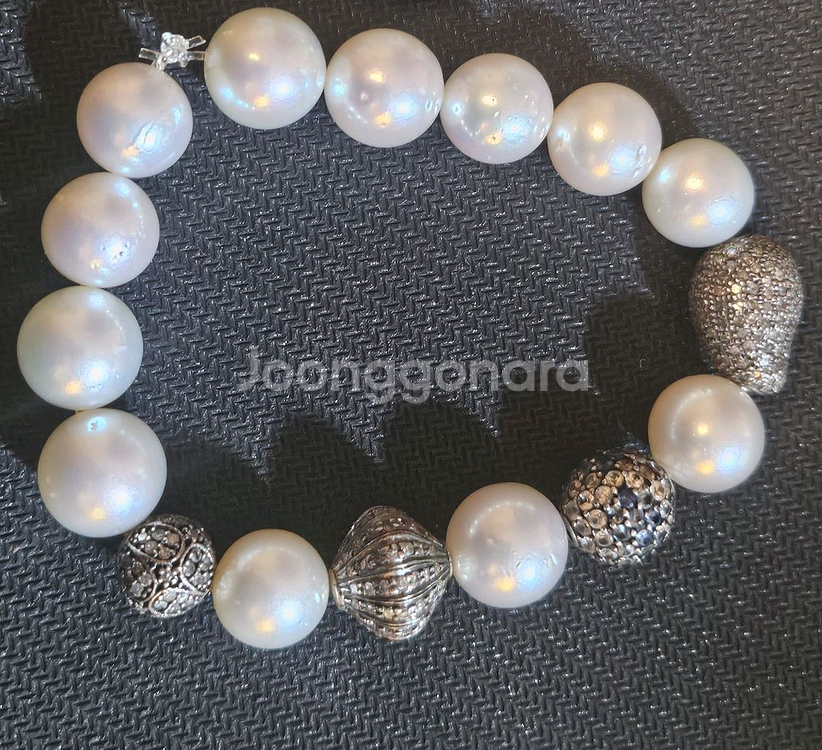 다이아몬드 진주 유색보석 팔찌--7