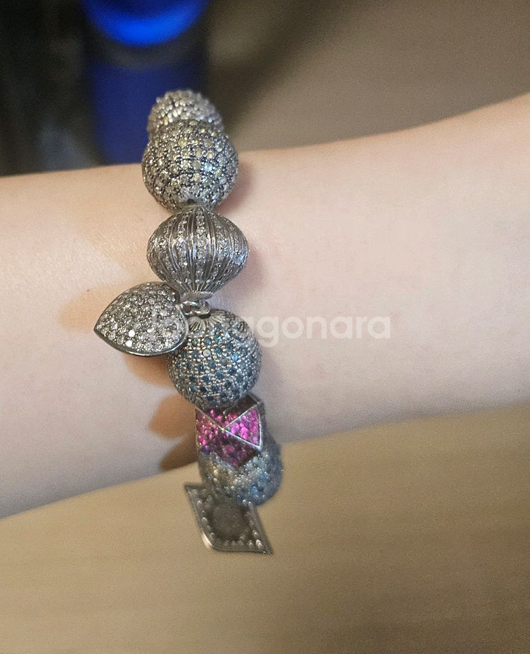 다이아몬드 진주 유색보석 팔찌--5