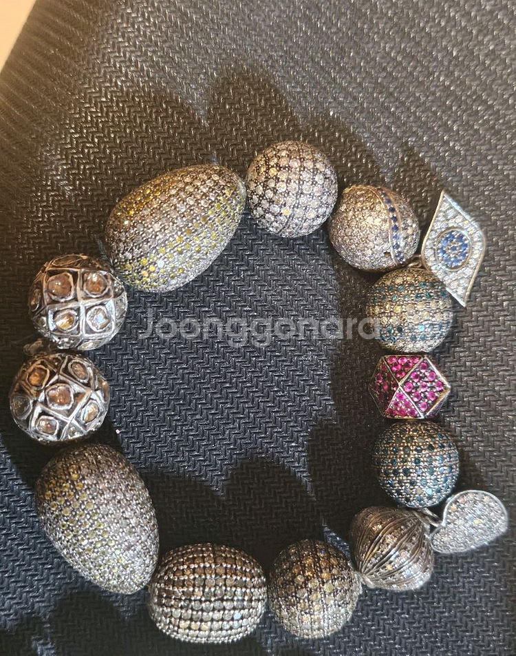 다이아몬드 진주 유색보석 팔찌--6