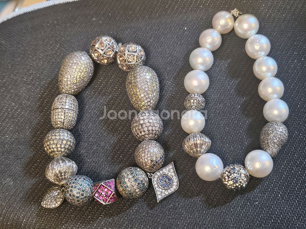 다이아몬드 진주 유색보석 팔찌--8