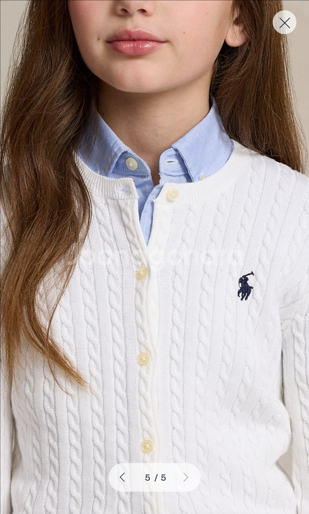 폴로 랄프로렌 케이블 니트 가디건 걸즈 엑스라지. 화이트--1