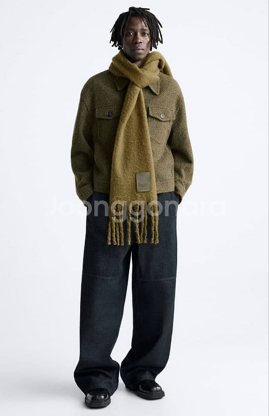 자라 부클레 텍스처 트러커 자켓 올리브 L--0