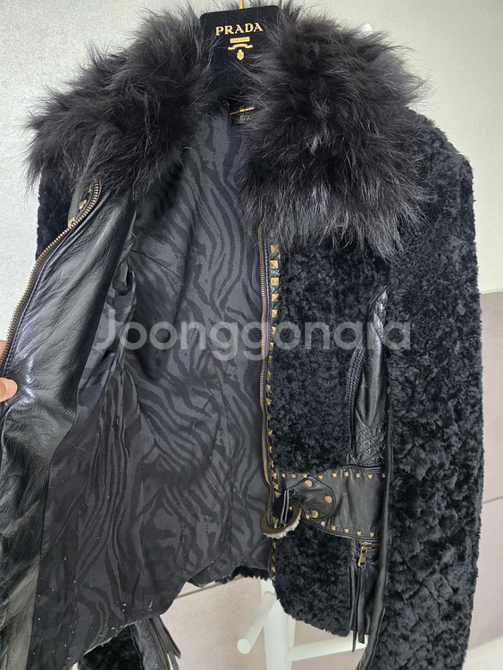 이태리 로베르토 까발리 폭스퍼 가죽 자켓 40사이즈--6