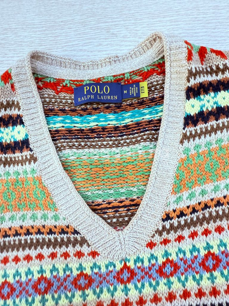 폴로 랄프로렌 남성 실크 캐시미어 혼방 페어아일 패턴 브이넥 조끼 베스트 니트 스웨터--3