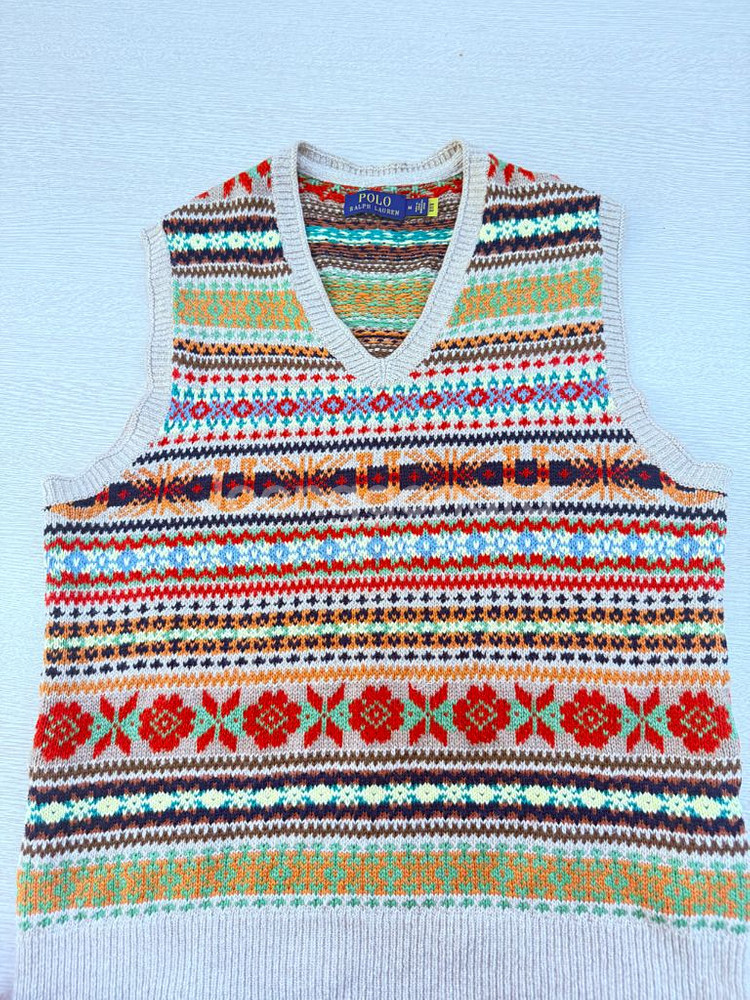 폴로 랄프로렌 남성 실크 캐시미어 혼방 페어아일 패턴 브이넥 조끼 베스트 니트 스웨터--2
