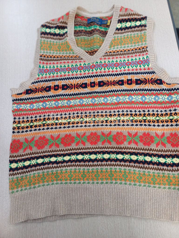 폴로 랄프로렌 남성 실크 캐시미어 혼방 페어아일 패턴 브이넥 조끼 베스트 니트 스웨터--5