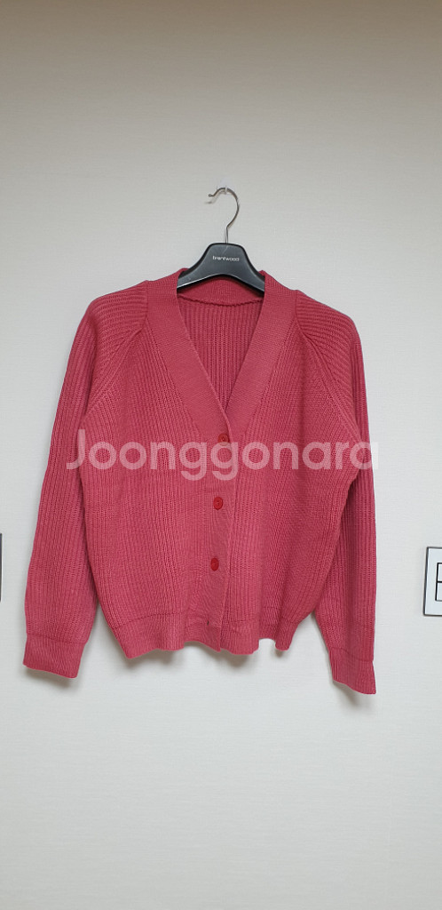 여성 브이넥 니트 가디건 오버핏 진핑크--0