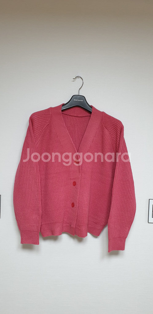 여성 브이넥 니트 가디건 오버핏 진핑크--1