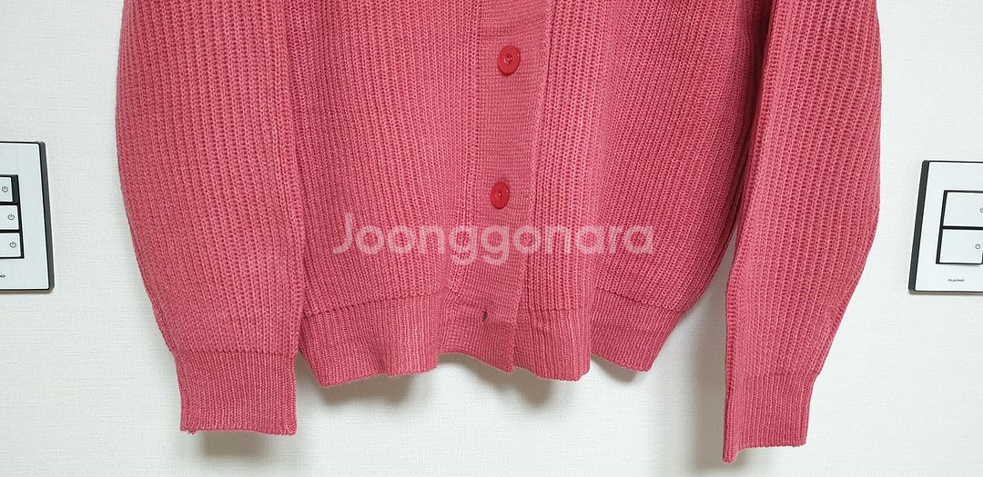 여성 브이넥 니트 가디건 오버핏 진핑크--3