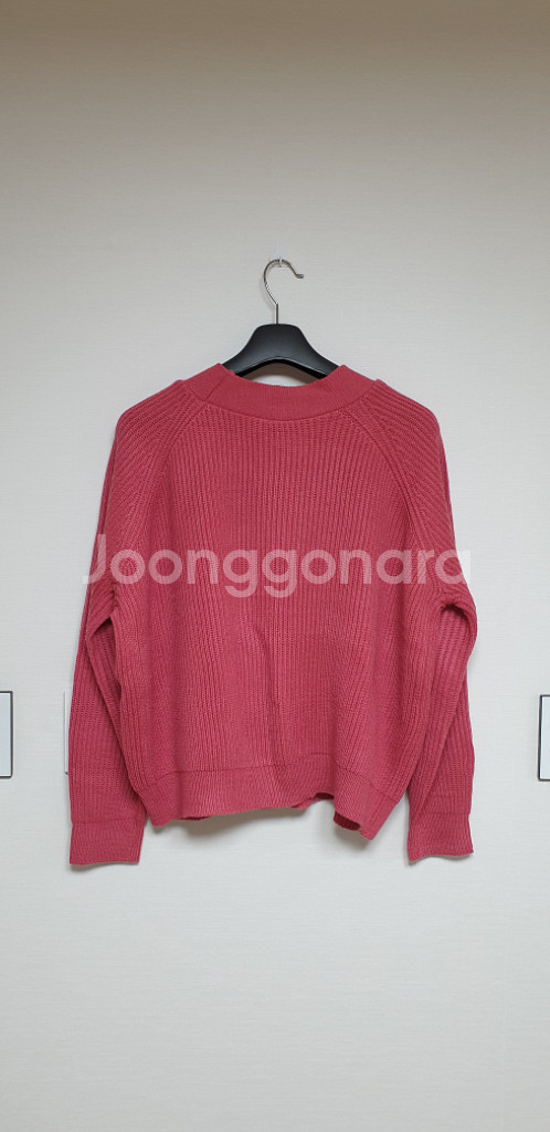 여성 브이넥 니트 가디건 오버핏 진핑크--4