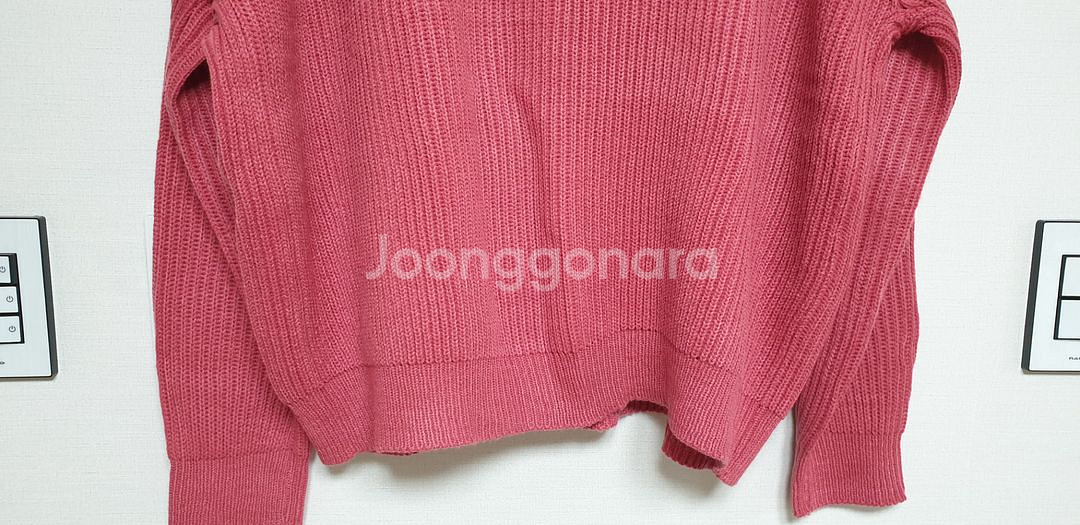 여성 브이넥 니트 가디건 오버핏 진핑크--6