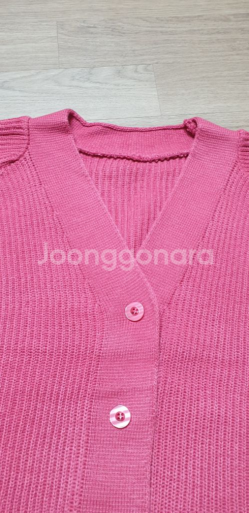 여성 브이넥 니트 가디건 오버핏 진핑크--8