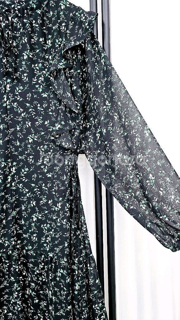 프릴 쉬폰 롱원피스 리본 플라워 원피스--1