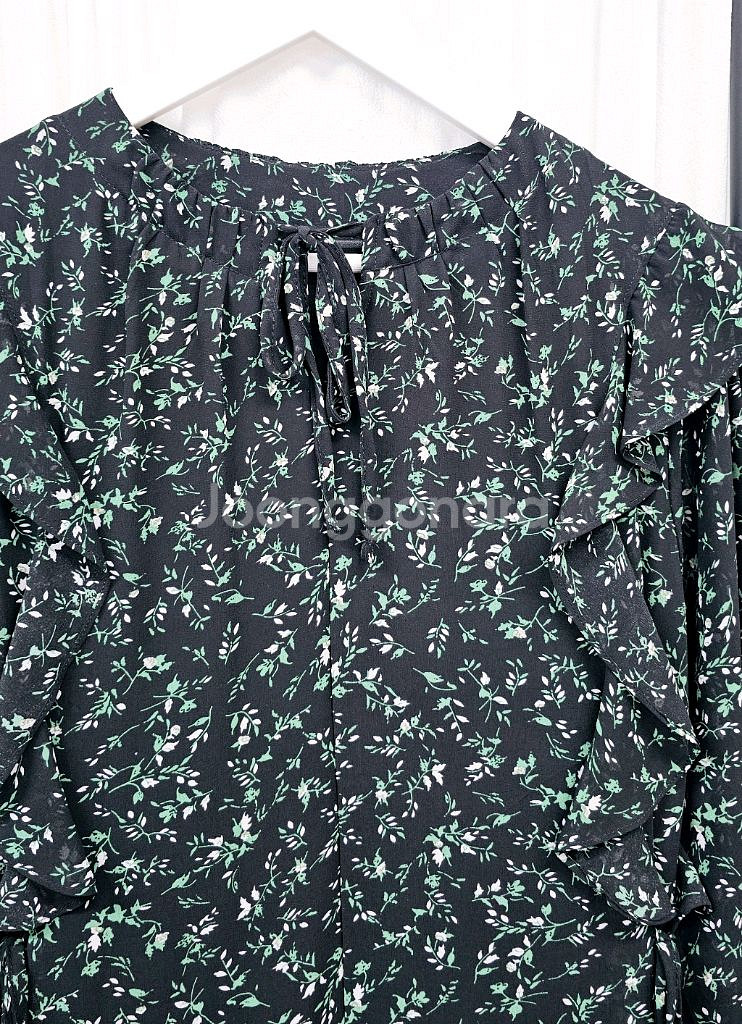 프릴 쉬폰 롱원피스 리본 플라워 원피스--4