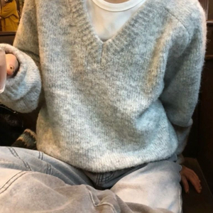 토니 브이넥 울 니트 그레이