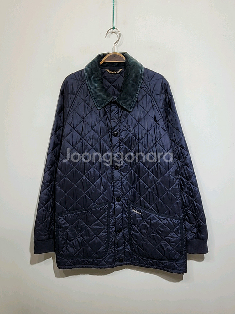 (L) 바버 퀼팅자켓 네이비 누빔점퍼 코듀로이 카라넥--0