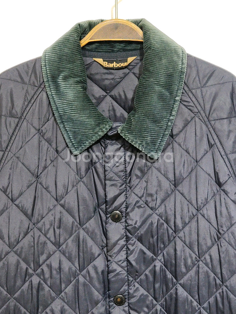 (L) 바버 퀼팅자켓 네이비 누빔점퍼 코듀로이 카라넥--1