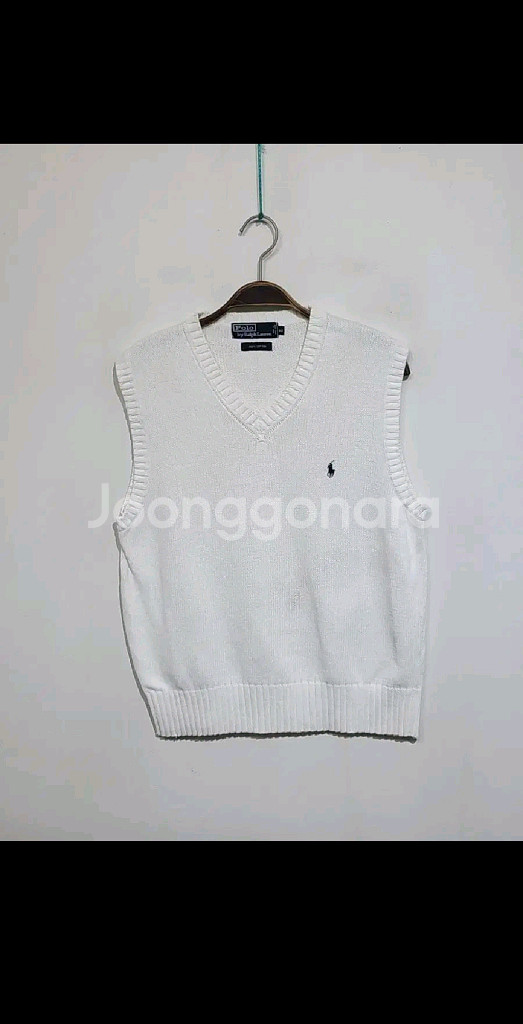 (95) 랄프로렌 폴로 니트조끼 화이트 로고 베스트 브이넥--0
