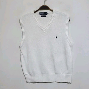 (95) 랄프로렌 폴로 니트조끼 화이트 로고 베스트 브이넥