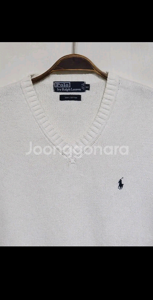 (95) 랄프로렌 폴로 니트조끼 화이트 로고 베스트 브이넥--1