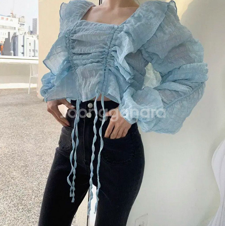 광주별 자체제작 링클 스퀘어 셔링 블라우스--1