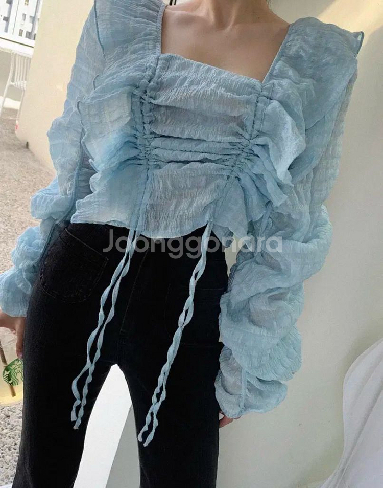 광주별 자체제작 링클 스퀘어 셔링 블라우스--2