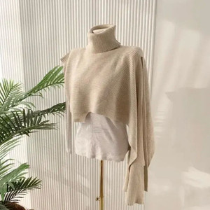 베이지 언발란스 폴라 니트 숄 워머 케이프 브론 더바넷