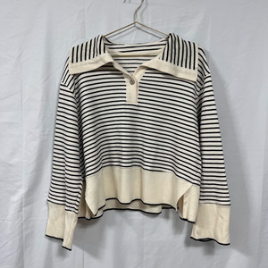 [한섬] SJSJ 울 혼방 세일러 카라 스트라이프 니트