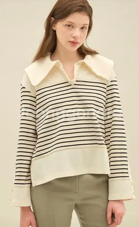 [한섬] SJSJ 울 혼방 세일러 카라 스트라이프 니트--1