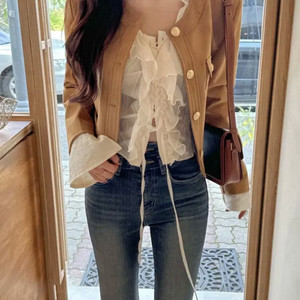 포스트모니션 버닝 스웨이드 금장 자켓 크롭 브론 카멜