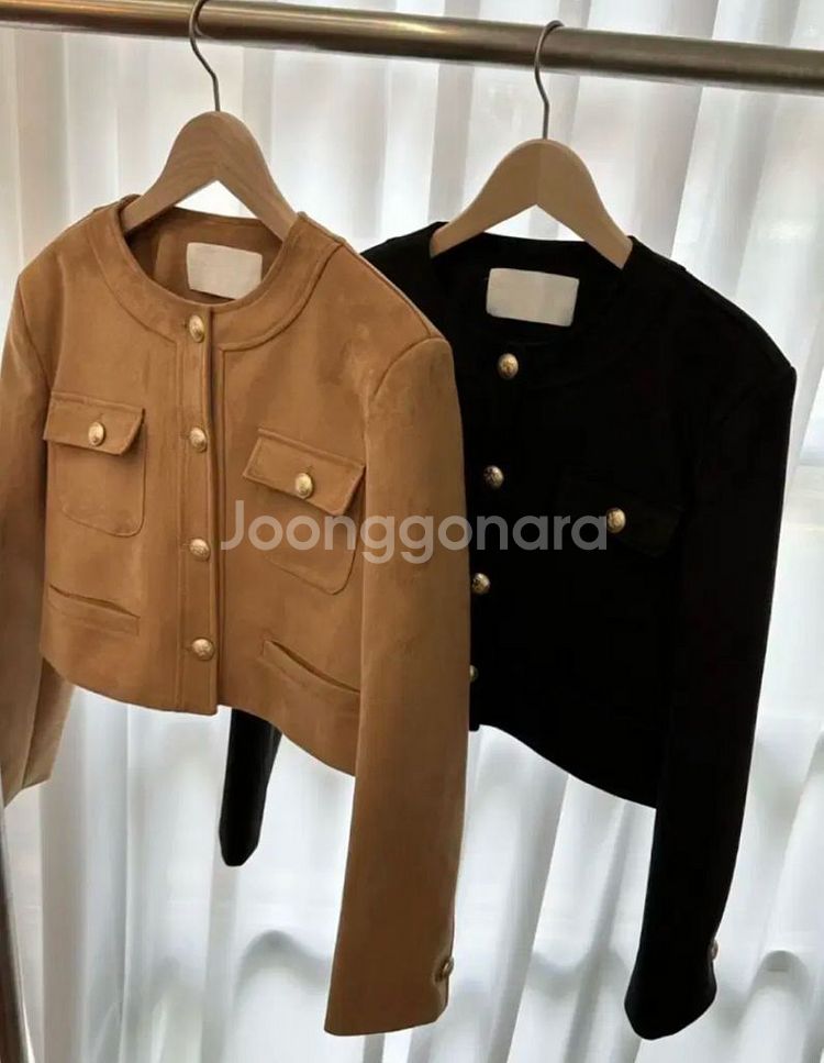 포스트모니션 버닝 스웨이드 금장 자켓 크롭 브론 카멜--1