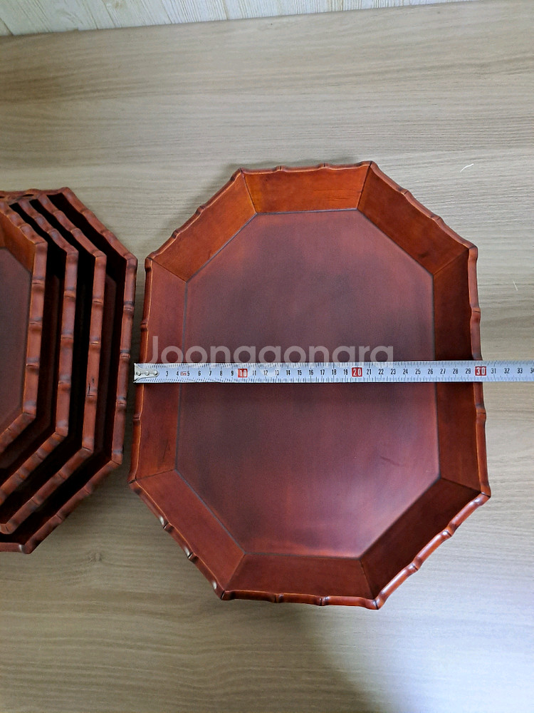 단풍잎표 팔각 나무 쟁반 (행자 칠기) 5P 세트--2