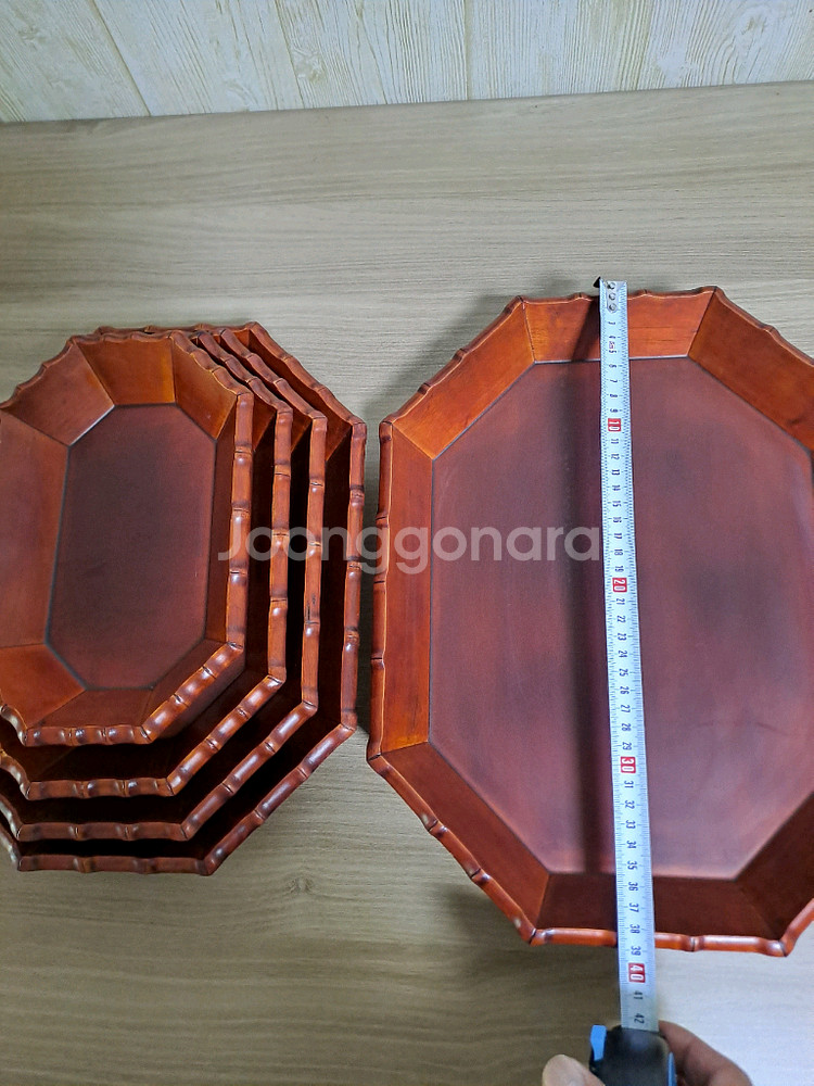 단풍잎표 팔각 나무 쟁반 (행자 칠기) 5P 세트--1