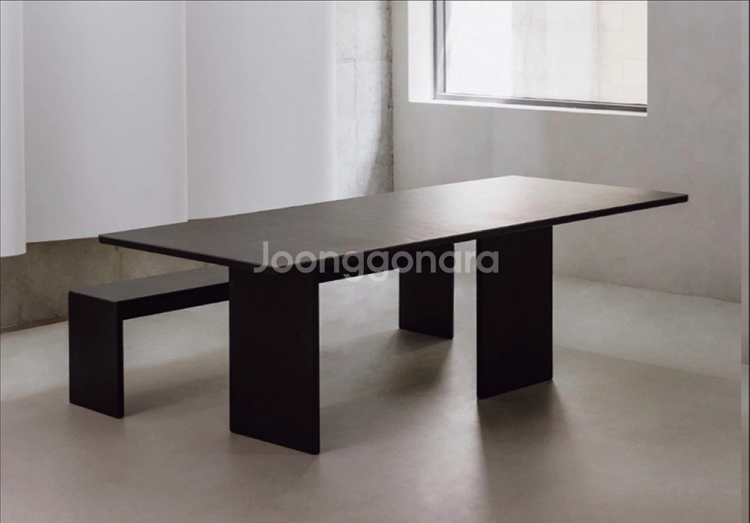 블랙 샌드스톤 포세린 테이블 사각 식탁+벤치+스툴2개--0