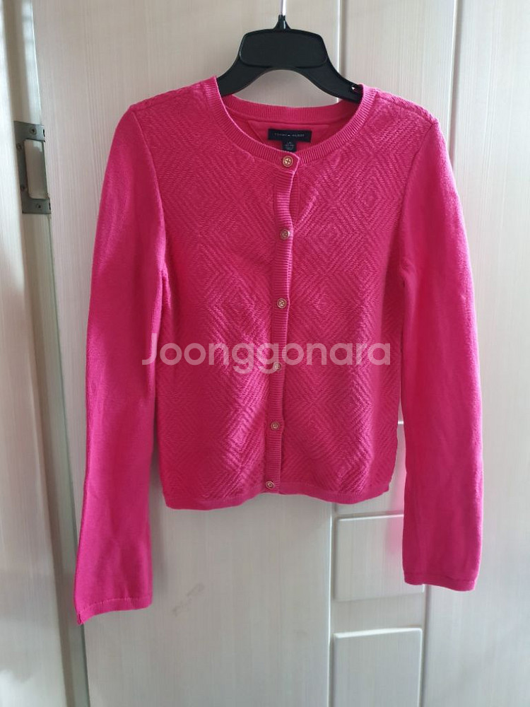 타미힐피거 가디건 L 12-14 진핑크 라운드 면 니트--0