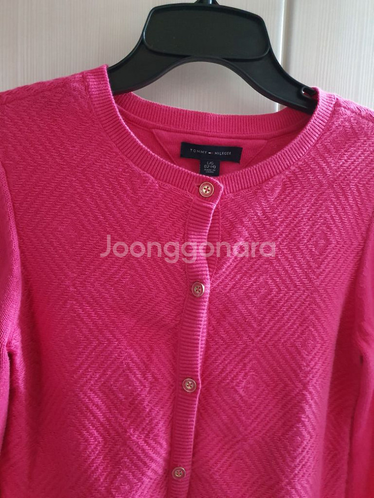 타미힐피거 가디건 L 12-14 진핑크 라운드 면 니트--1