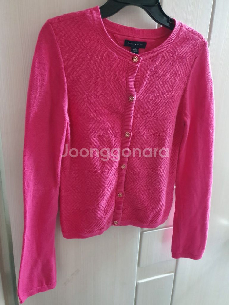 타미힐피거 가디건 L 12-14 진핑크 라운드 면 니트--3
