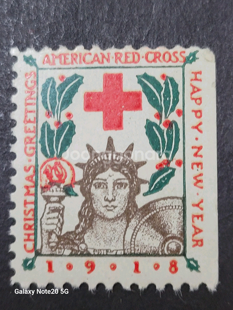 (미국우표)1918년 미국 크리스마스씰 우표(자유의 여신상과 붉은 십자가)Christmas Greetings--0