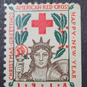 (미국우표)1918년 미국 크리스마스씰 우표(자유의 여신상과 붉은 십자가)Christmas Greetings