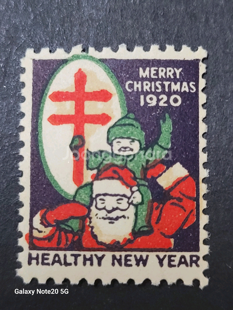 (미국우표)1920년 미국 크리스마스씰 우표(산타와 아이)Healthy New Year--0