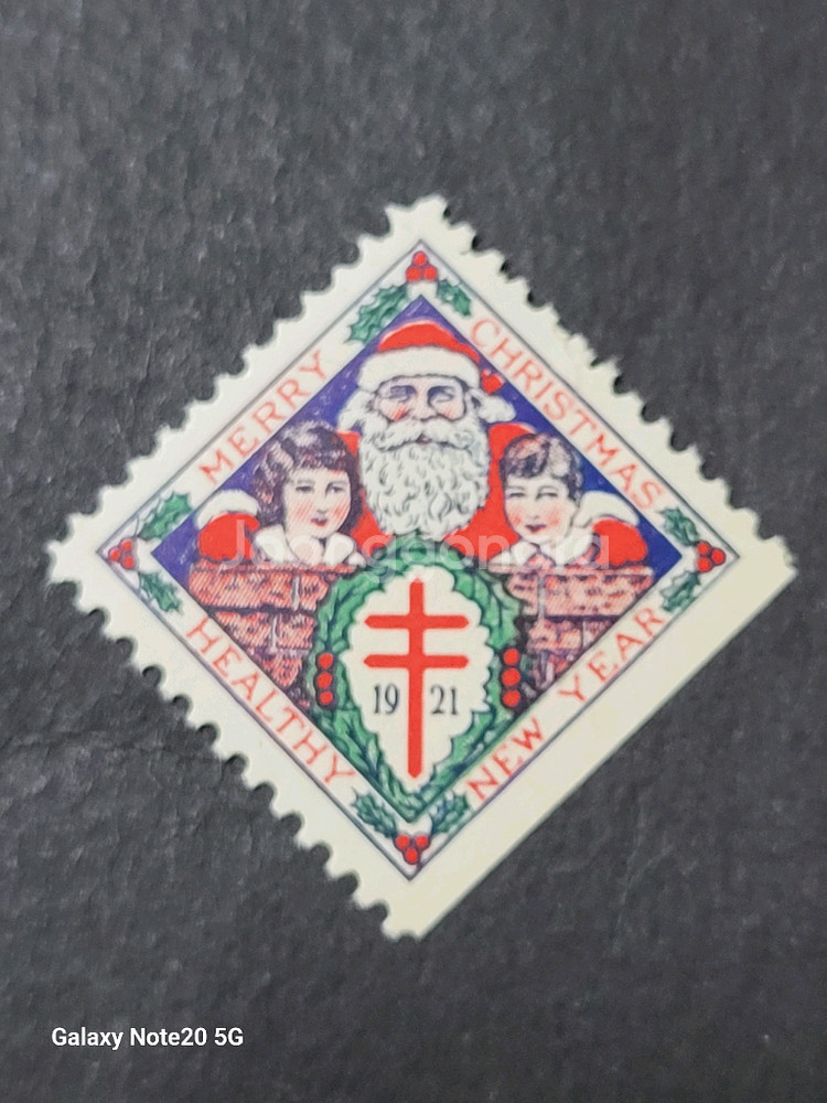 (미국우표)1921년 미국 크리스마스씰 우표(산타와 아이)Healthy New Year--0