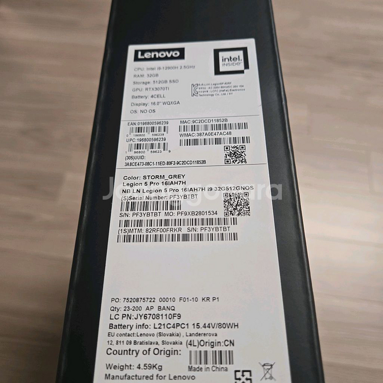 미개봉] 레노버 리전 5i 프로 161AH 지포스 RTX 3070 Ti 16인치 i9 32gb 512GB--1